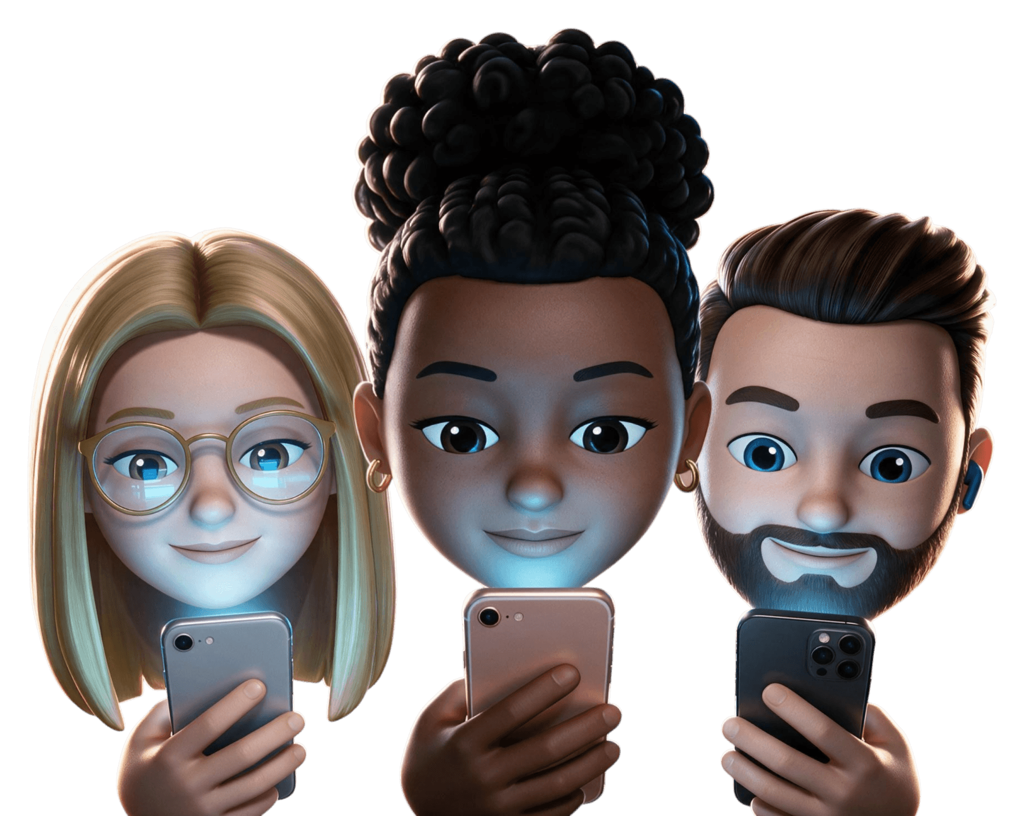 Three people looking at their phones